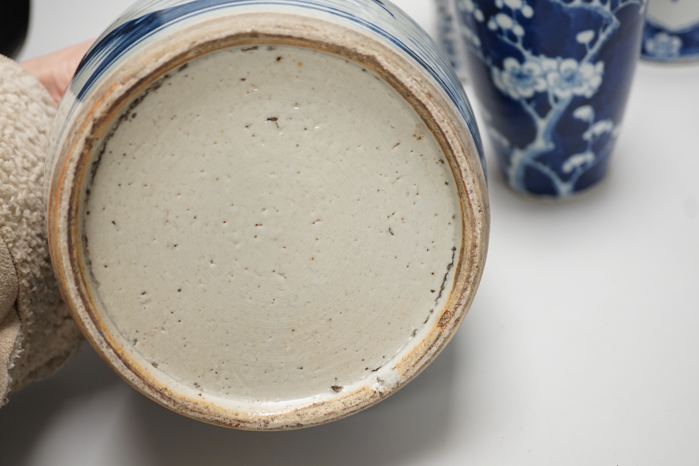 Three Chinese blue and white vases and a similar jar, 19th century, tallest 22.5 cm